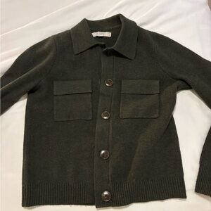 LOFT Olive Green Knit Cardigan with Collar